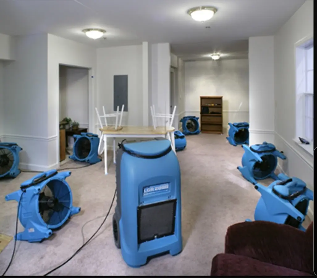 Air movers and dehumidifier setup for Water Extraction & Removal in Hudson